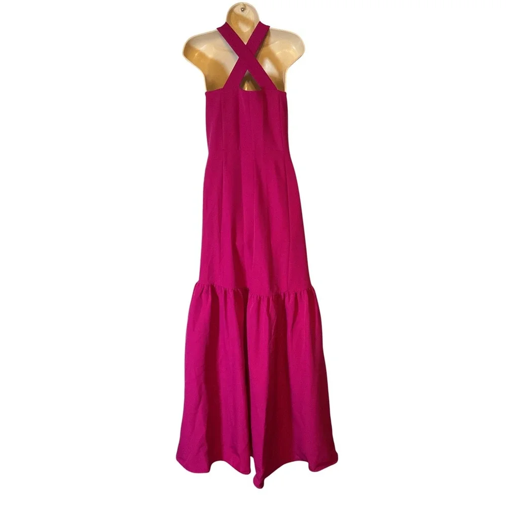 Taylor Magenta Floral Rosette Drop Waist Maxi Dress NWT 14 9121S Pink Formal